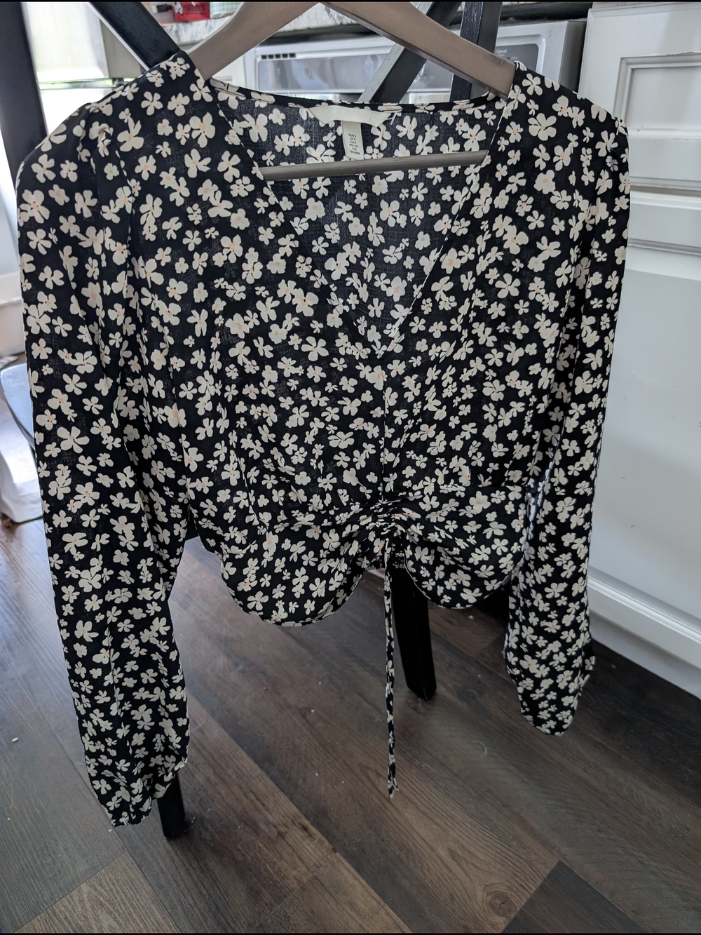 Boho H&M Floral Top Blouse Tie Bottom Small